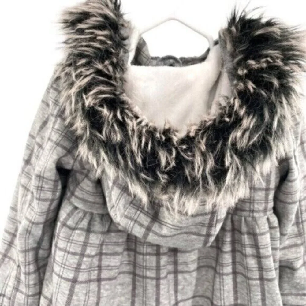 Me Jane Mini Grey Plaid Toggle Pea Coat